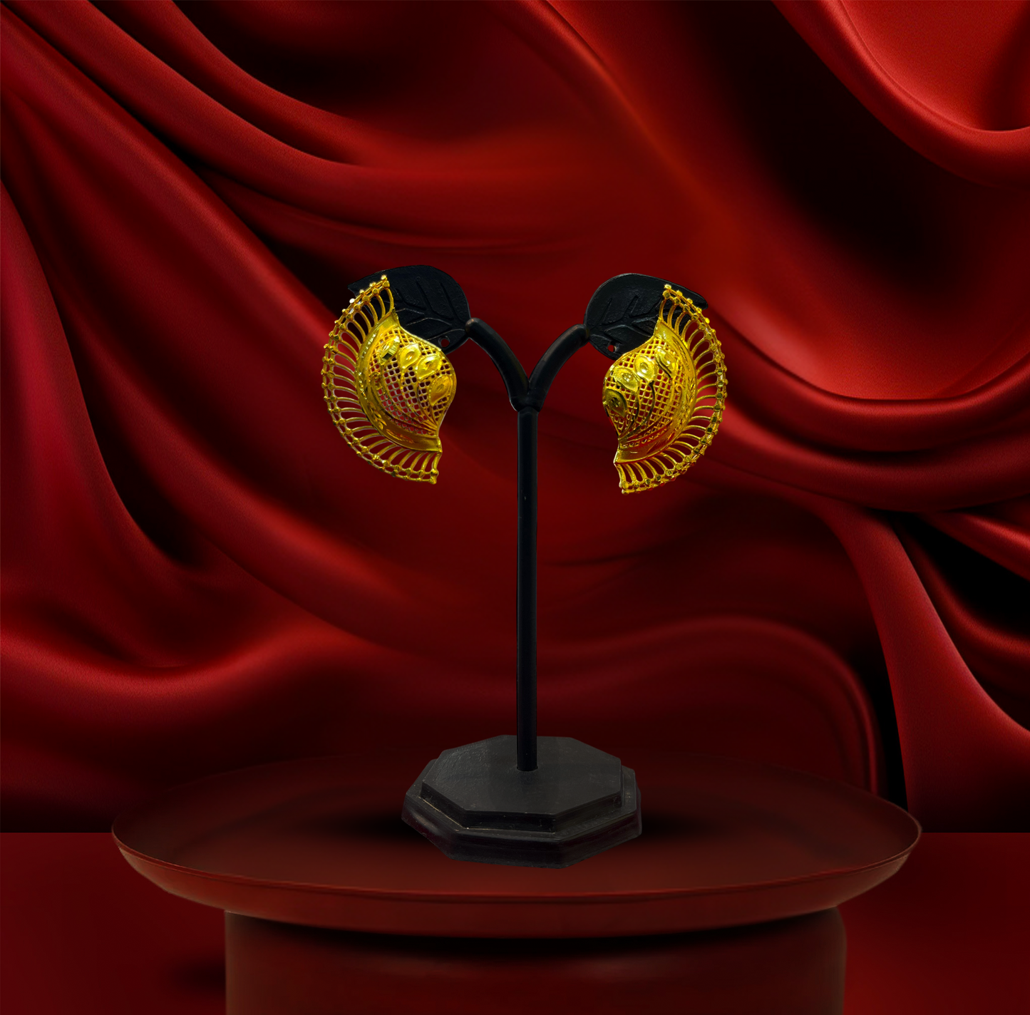 24K Gold-Plated - Royal Red Traditional Gold Pendant Set with Earrings
