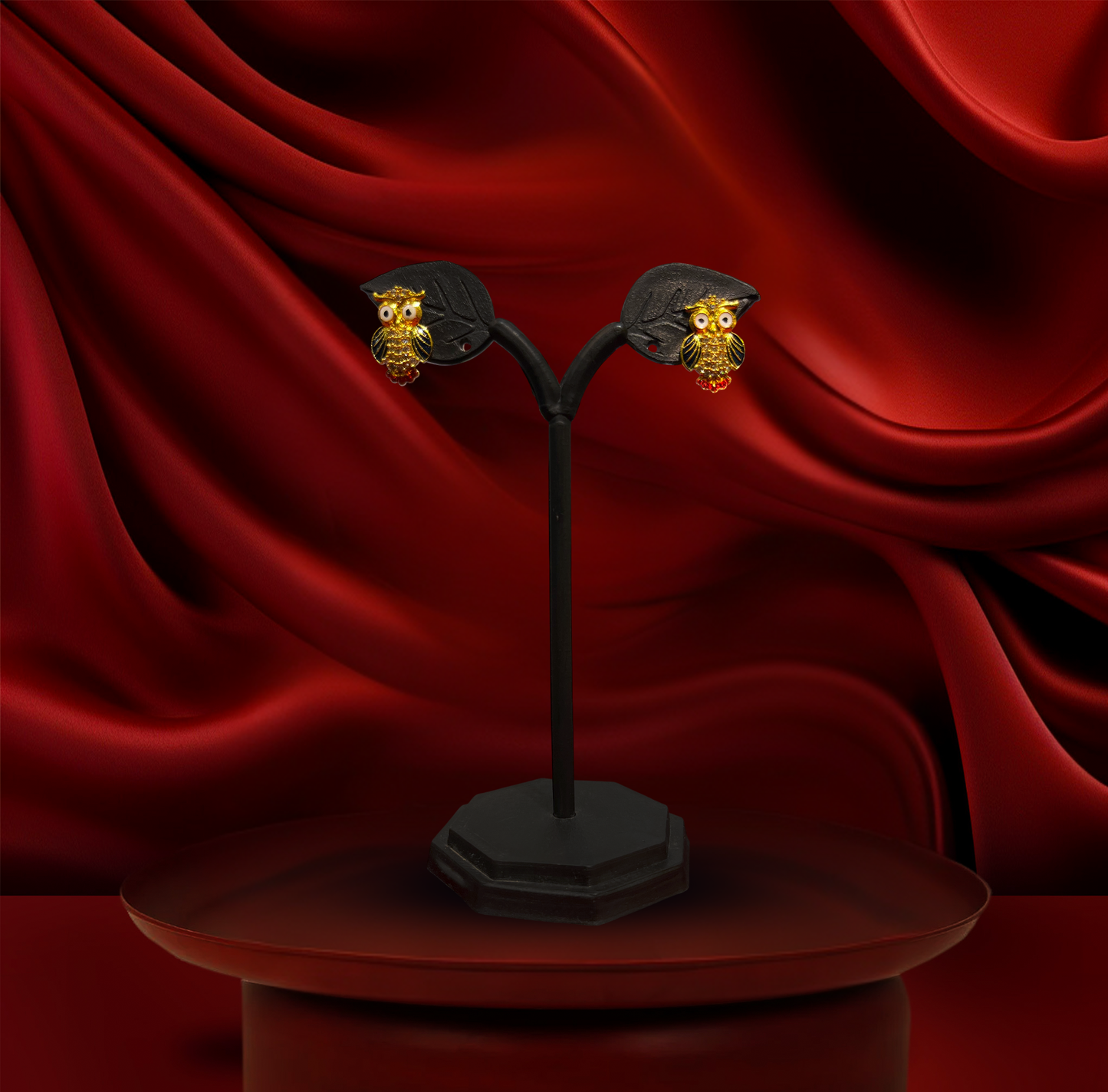 24K Gold-Plated - Designer Owl Pendant Necklace Set with Earrings