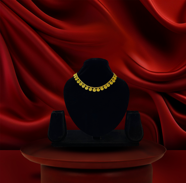 24K Gold-Plated - Traditional Floral Gold Necklace Set with Earrings