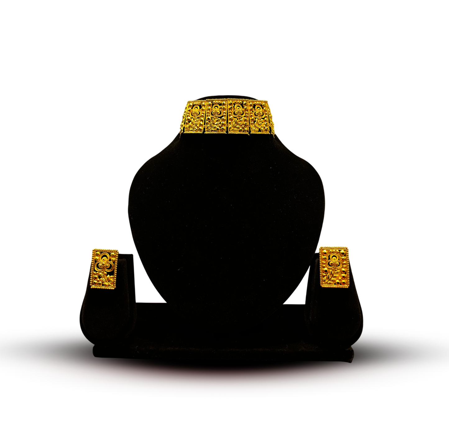 24K Gold-Plated - Traditional Filigree Choker Necklace Set with Earrings