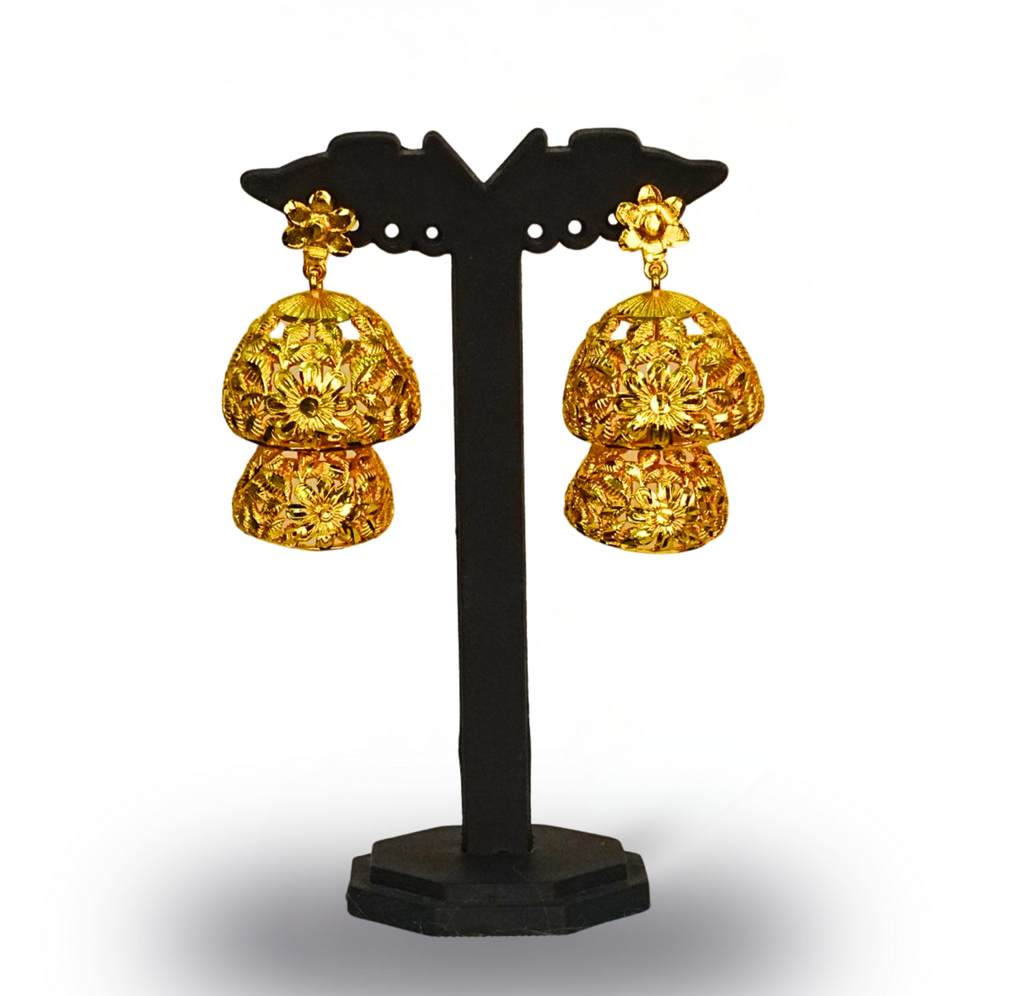 24K Gold-Plated Designer Filigree Leaf Crown Choker Set with Jhumka Earrings
