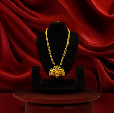 24K Gold-Plated - Traditional Gold-Plated Peacock Sita Haar Necklace Set with Long Drop Earrings