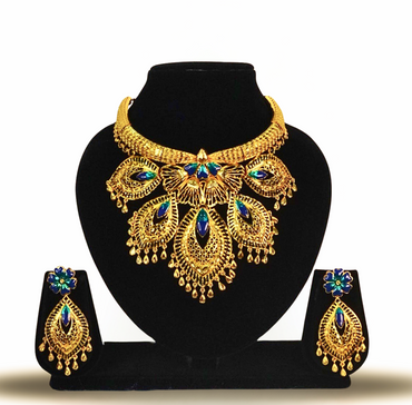 24K Gold-Plated Peacock Feather Inspired Heavy Necklace Set