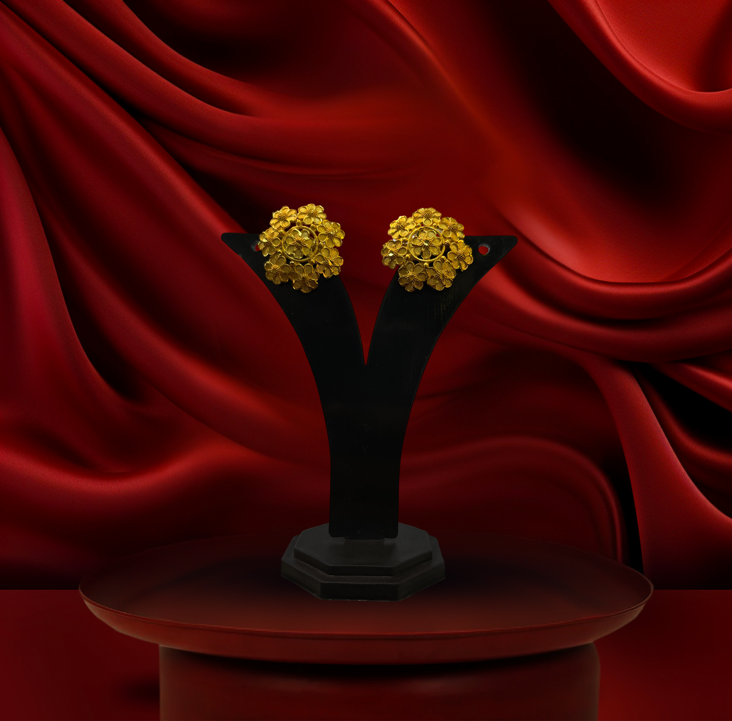 24K Gold-Plated - Floral Vine Designer Necklace Set with Matching Stud Earrings