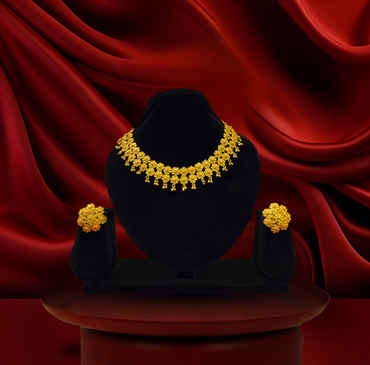 24K Gold-Plated - Floral Vine Designer Necklace Set with Matching Stud Earrings