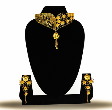 24K Gold-Plated Floral Choker Necklace Set for Women – Wedding & Party Wear