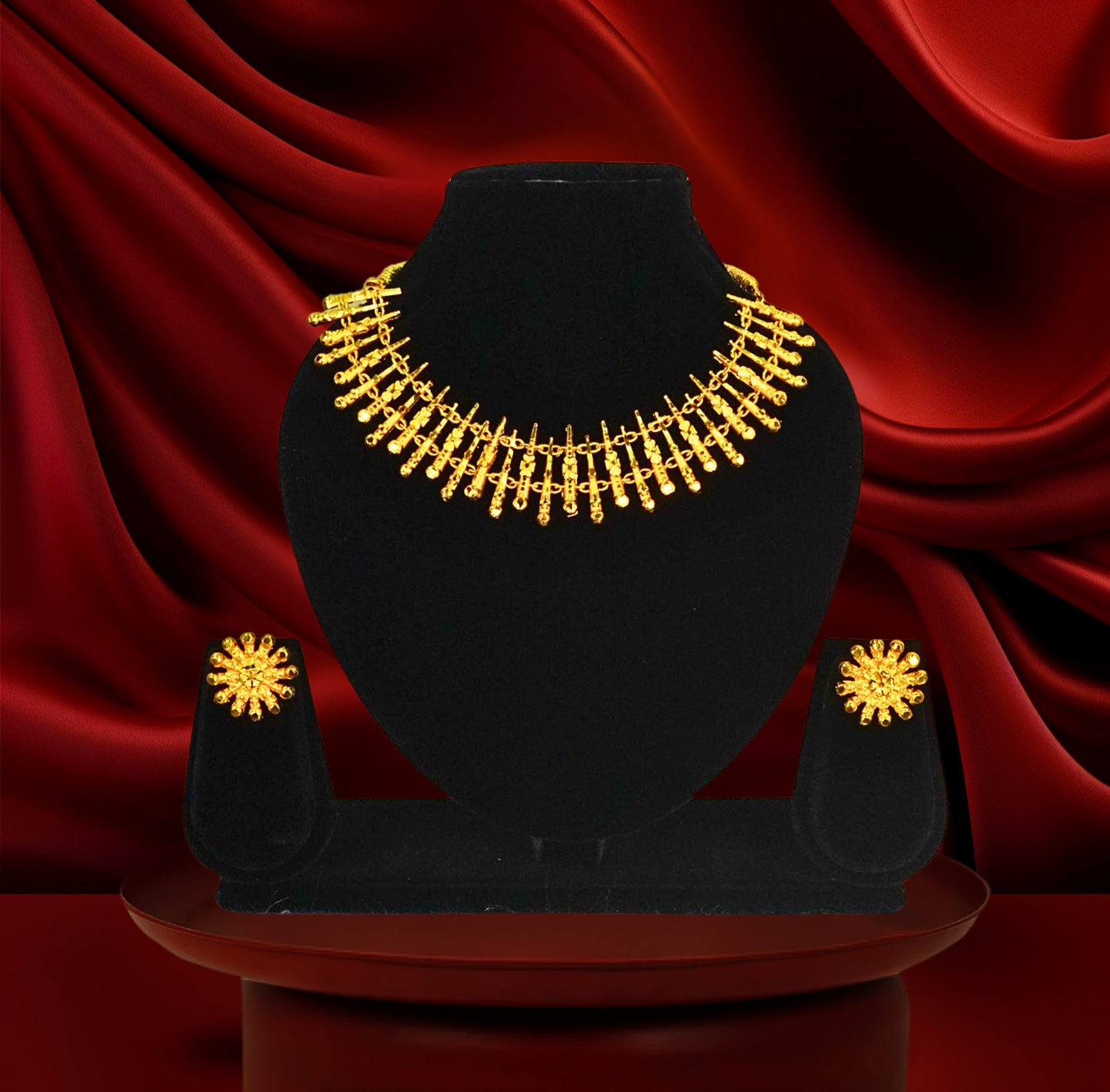 24KT Gold-Plated - Golden Spikes Designer Necklace with Earrings