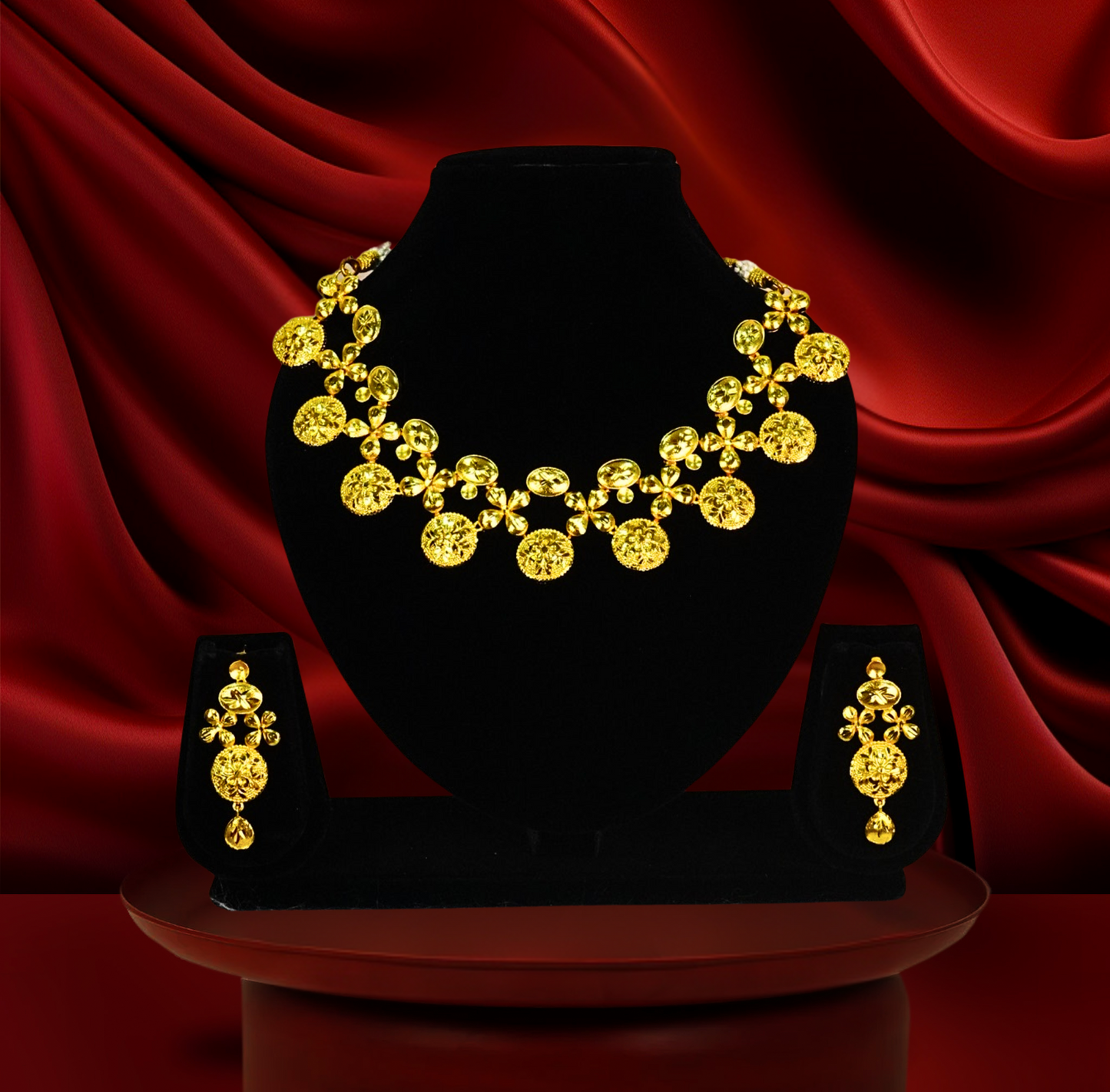 24K Gold-Plated - Coin Motif Exclusive Necklace Set with Earrings