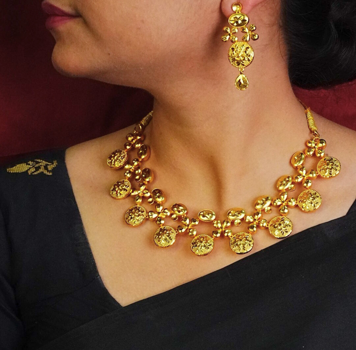 24K Gold-Plated - Coin Motif Exclusive Necklace Set with Earrings