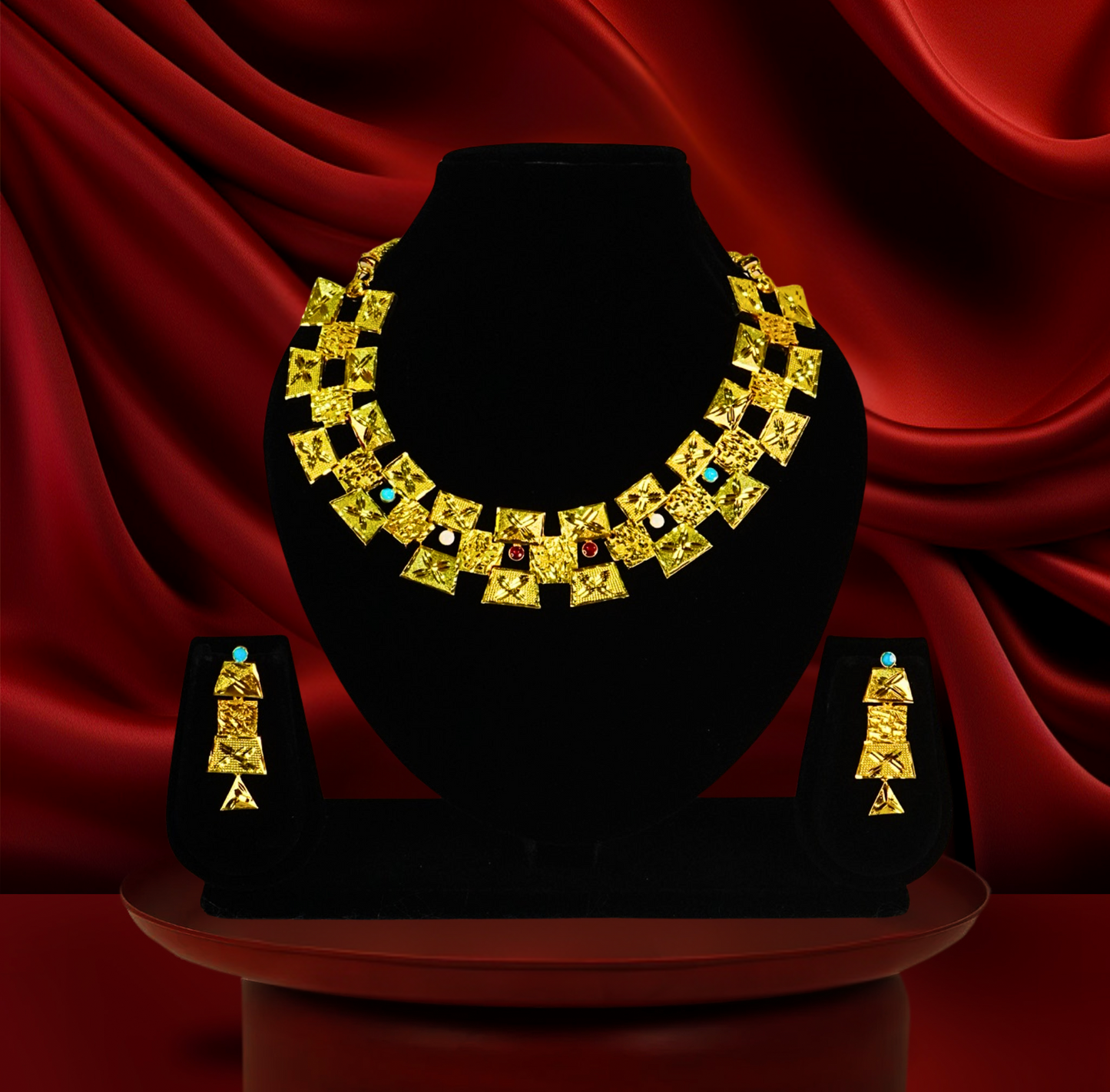 24K Gold-Plated - Royal Geometric Gold Plated Necklace Set