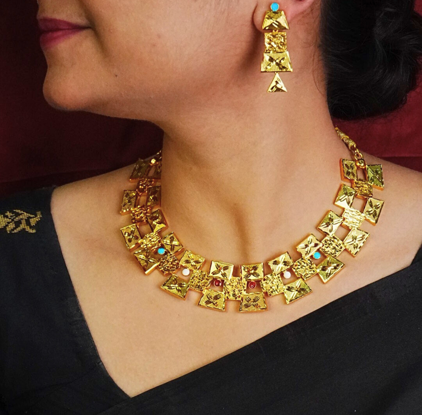 24K Gold-Plated - Royal Geometric Gold Plated Necklace Set