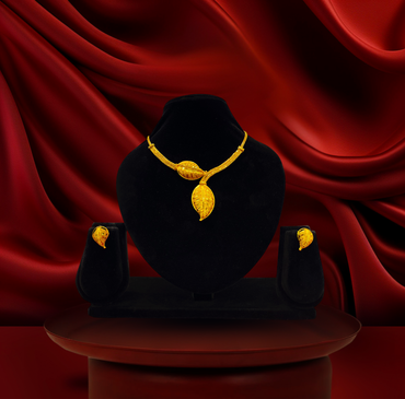 24K Gold-Plated - Artistic Leaf Necklace with Earrings