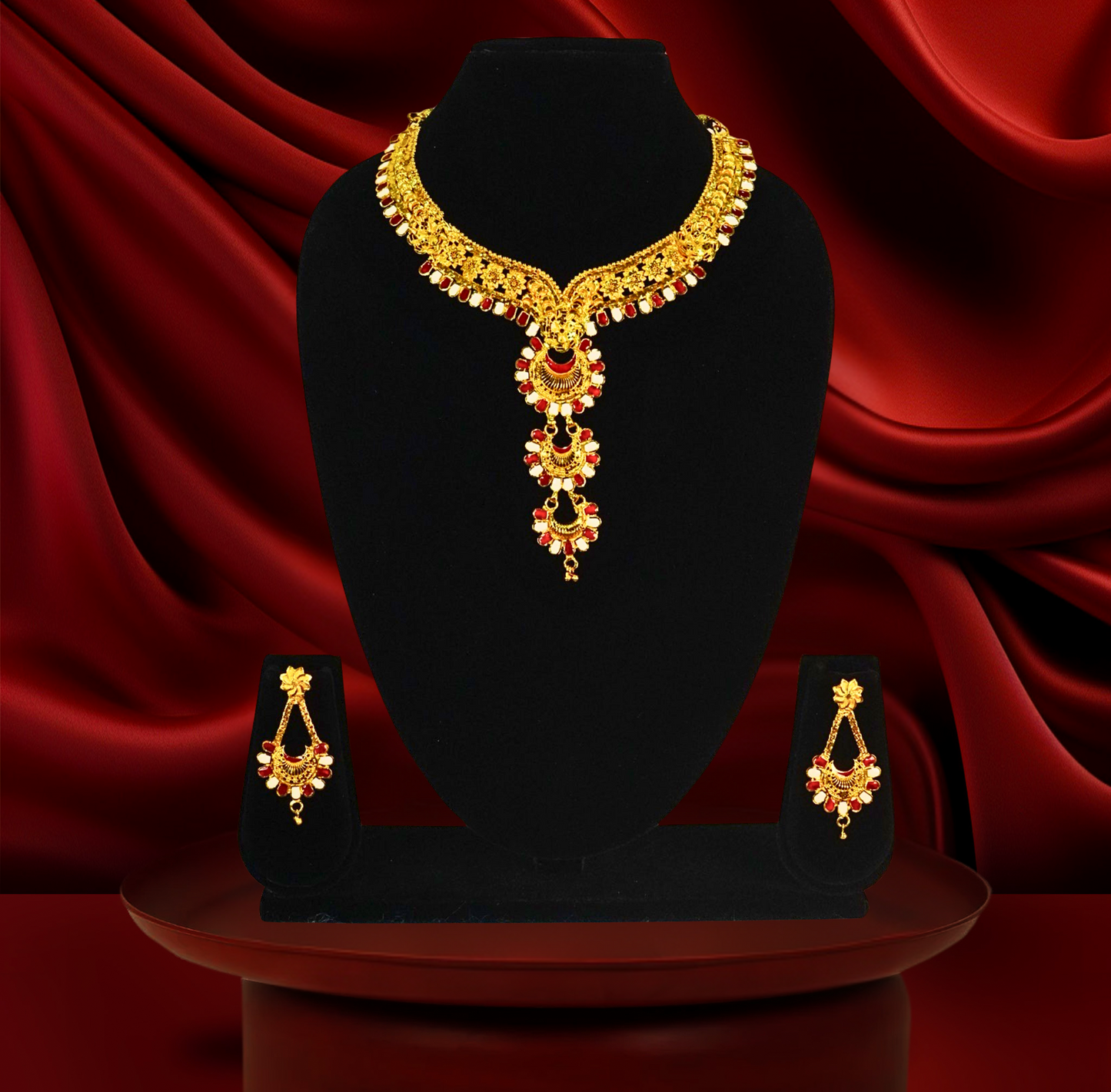 24K Gold-Plated - Traditional Temple Style Meenakari Long Necklace Set