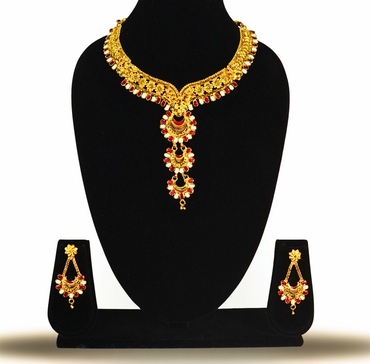 24K Gold-Plated - Traditional Temple Style Meenakari Long Necklace Set