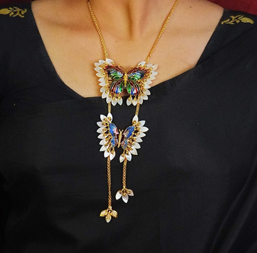 24K Gold-Plated Enchanted Butterfly Dual Pendant Shell Tie Chain Set