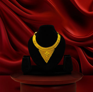 24K Gold-Plated -Traditional Bridal Triangle Pendant Necklace Set with Designer Earrings