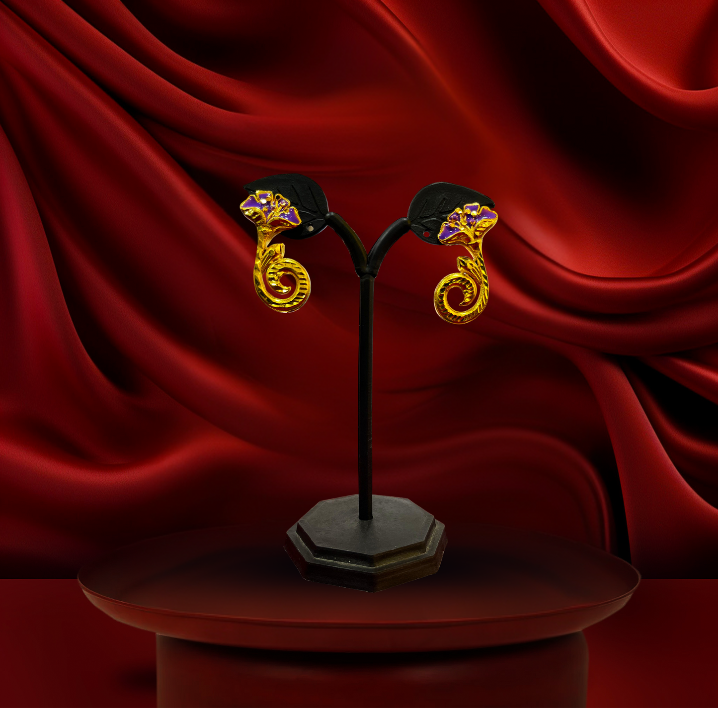 24K Gold-Plated - Purple Floral Vine Designer Necklace Set with Matching Earrings