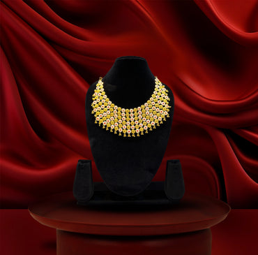 24K Gold-Plated - Premium Floral Bridal Necklace Set with Matching Earrings – Traditional Wedding Jewellery