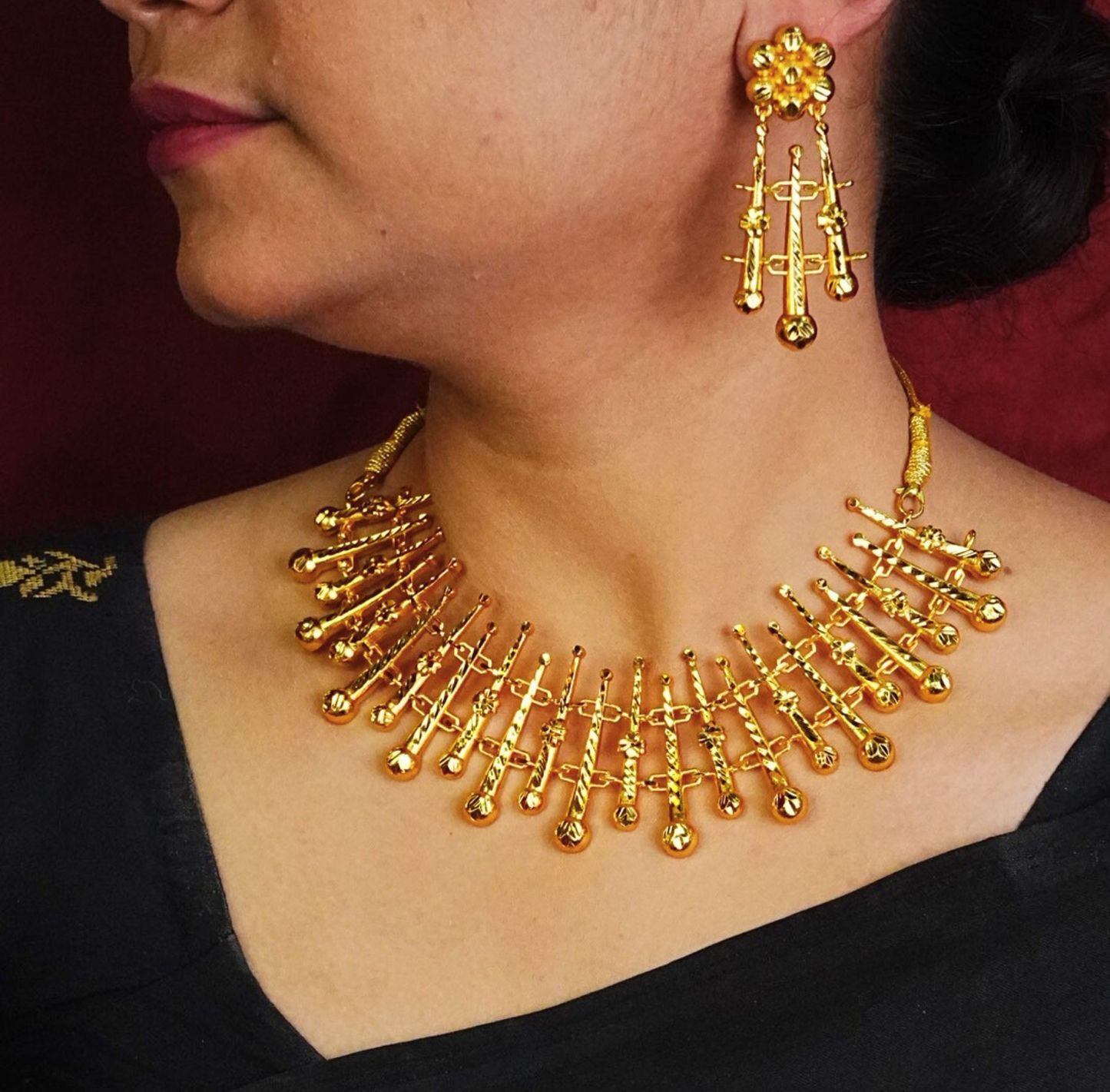 24K Gold-Plated - Geometric Designer chatai Necklace Set with Earrings – Premium Costume Jewellery
