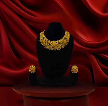 24K Gold-Plated - Rose Bloom Necklace Set with Earrings