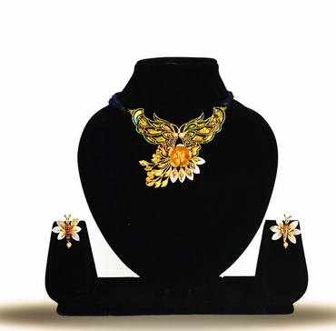 24KT Gold-Plated Butterfly Motif Pendant Set with Floral Earrings