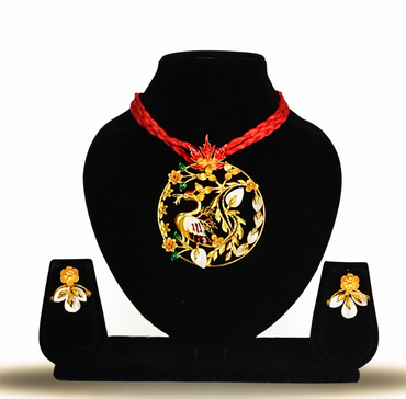 24K Gold-Plated Royal Crane Motif Pendant Set with Earrings