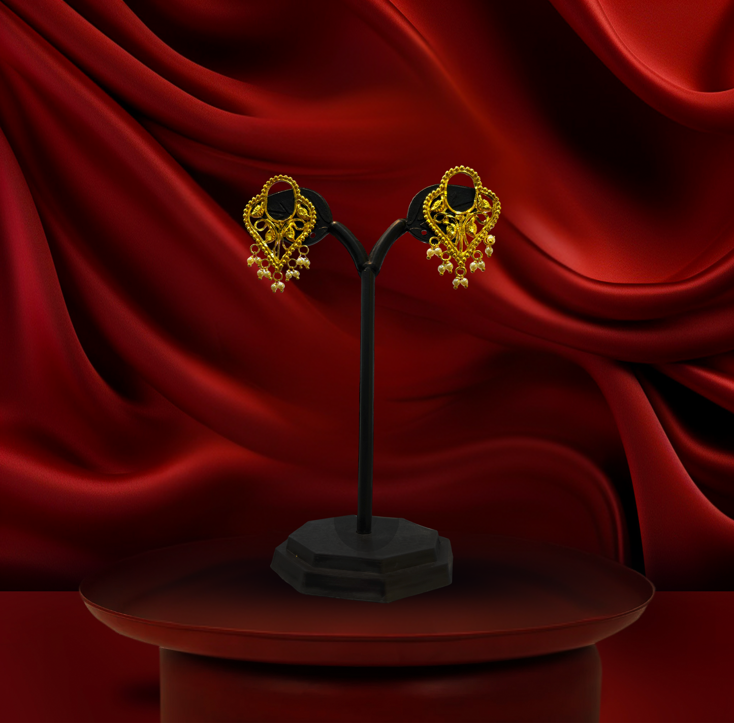 24K Gold-Plated - Elegant Bridal Choker with Pearl Drops with Earrings