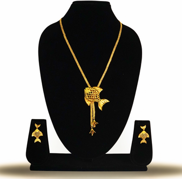 24K Gold-Plated Fish Motif Tie Chain – Elegant Long Pendant Set
