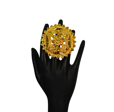 24K Gold-Plated - Traditional Floral Naksha Adjustable Finger Ring