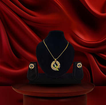 24K Gold-Plated - Bird Leaf Motif pendant Set with Matching Statement Earrings