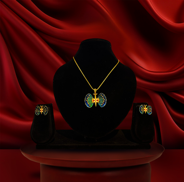 24K Gold-Plated - Elegant Butterfly Pendant Set with Earrings