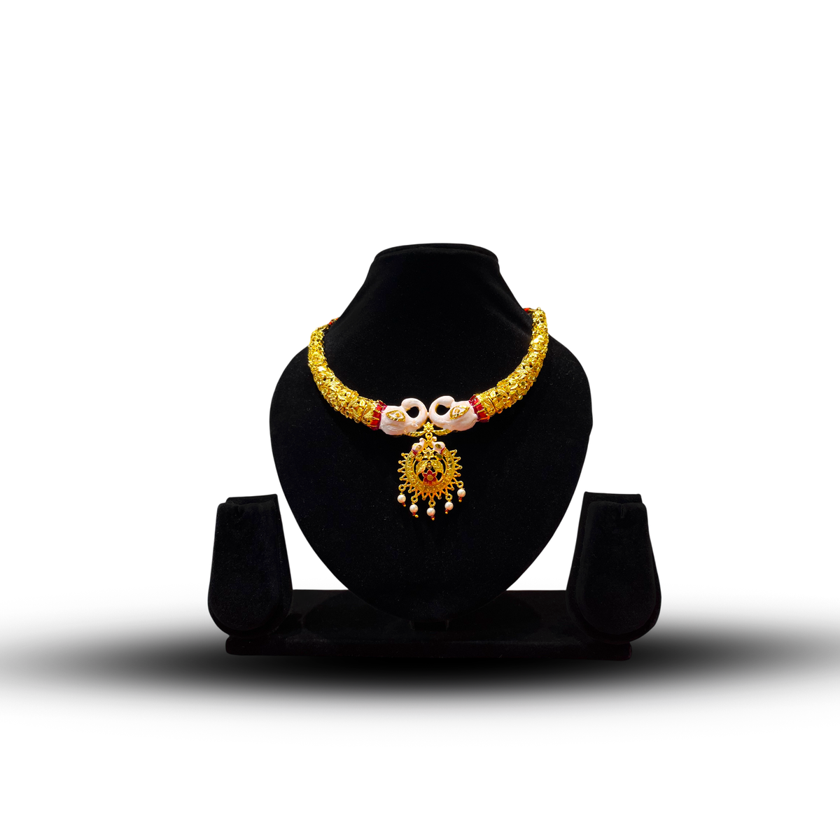 24K Gold-Plated - Mayer Sporsho Special Swan Pearl Pendant Necklace Set with Matching Earrings