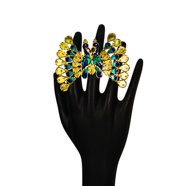 24K Gold-Plated - Dual Peacock Motif Meenakari Adjustable Finger Ring