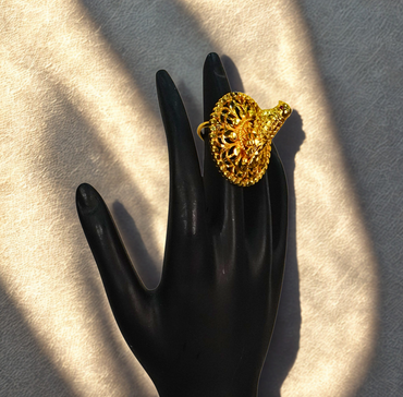 24K Gold-Plated - 3D Peacock Motif Adjustable Finger Ring