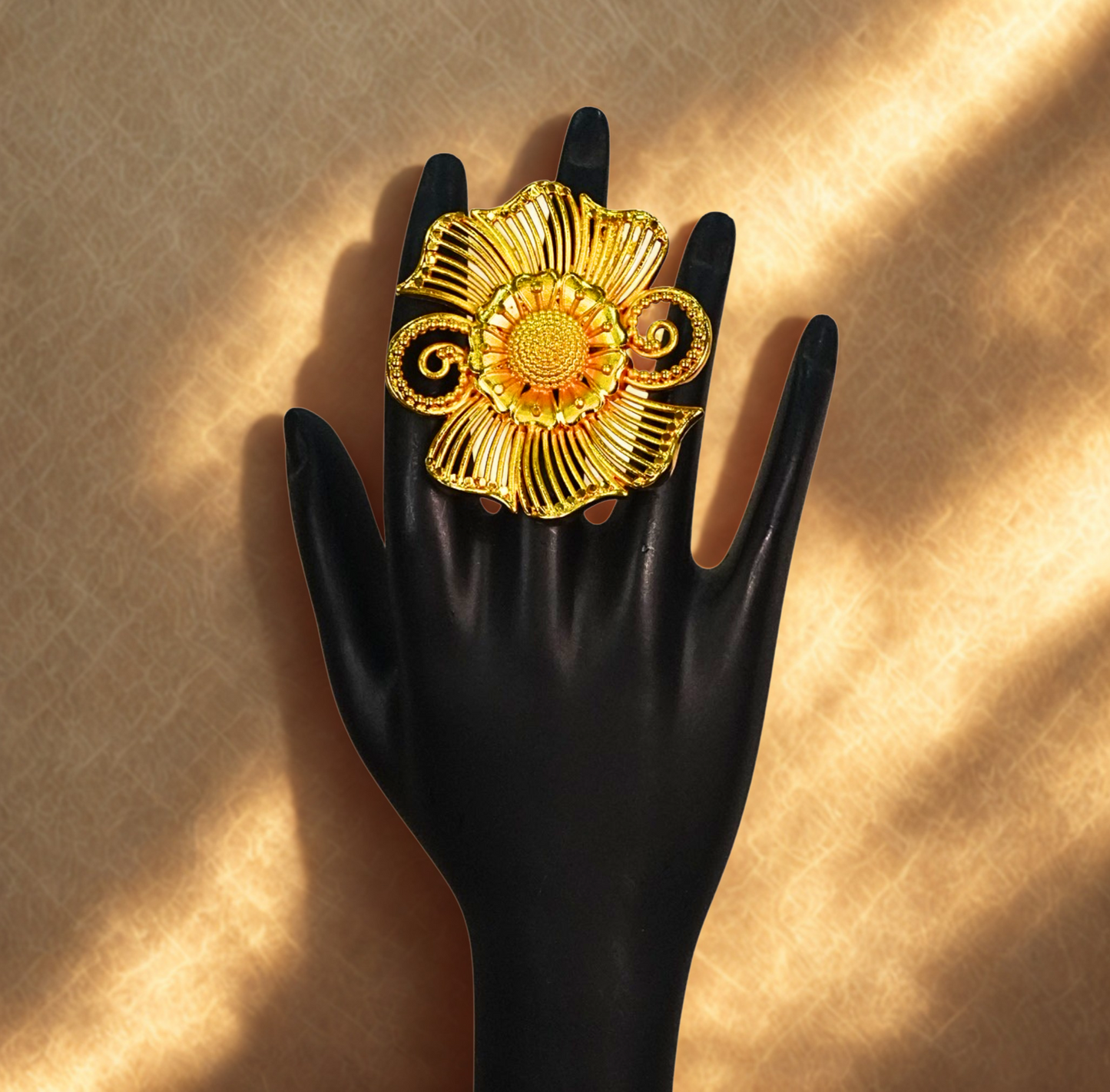 24K Gold-Plated - Blooming Sunflower Statement Adjustable Finger Ring