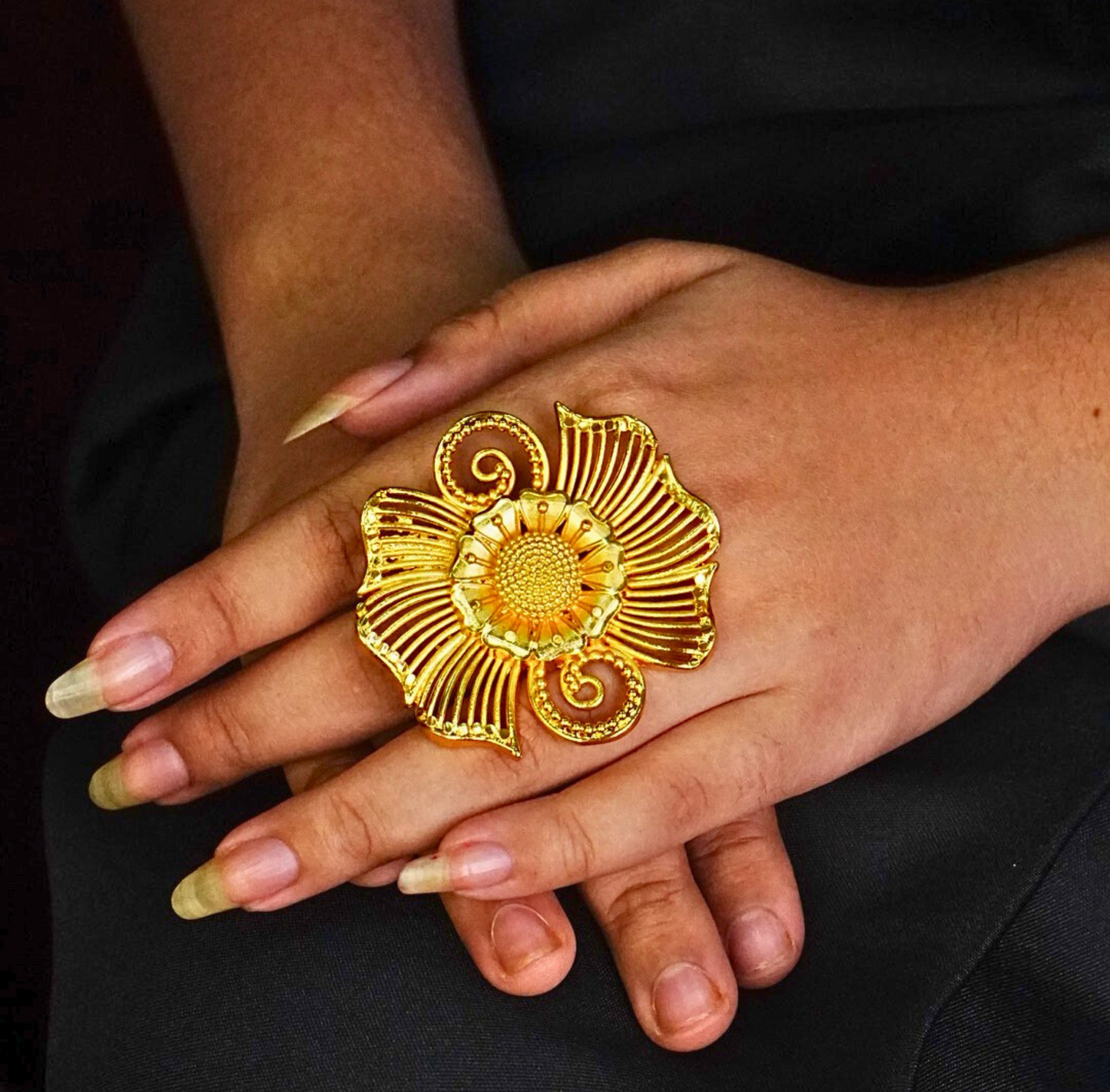 24K Gold-Plated - Blooming Sunflower Statement Adjustable Finger Ring