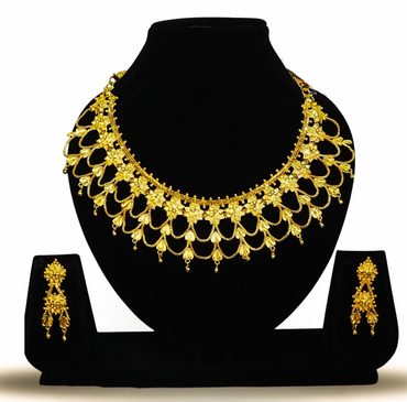 Floral Chatai Necklace Set – 24K Gold-Plated Bridal Choker with Earrings