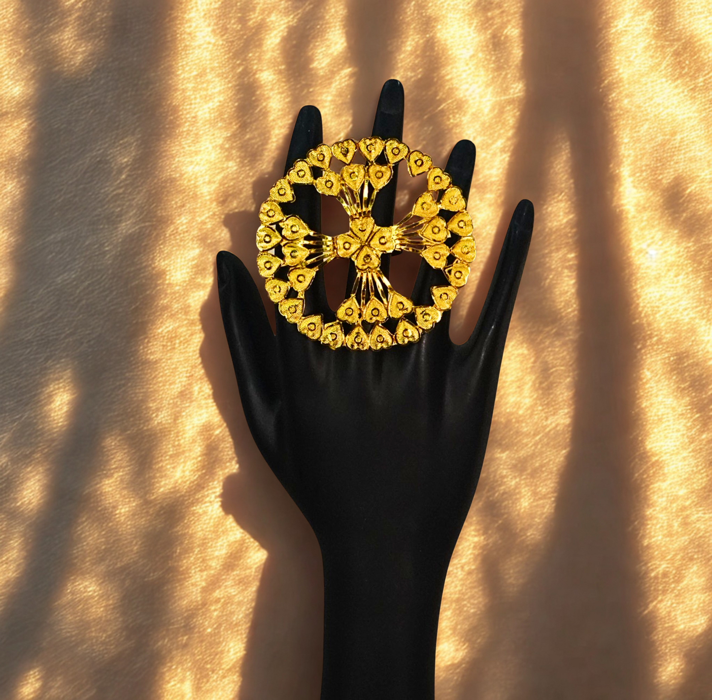 24K Gold-Plated - Traditional Chakra Motif Oversized Adjustable Ring