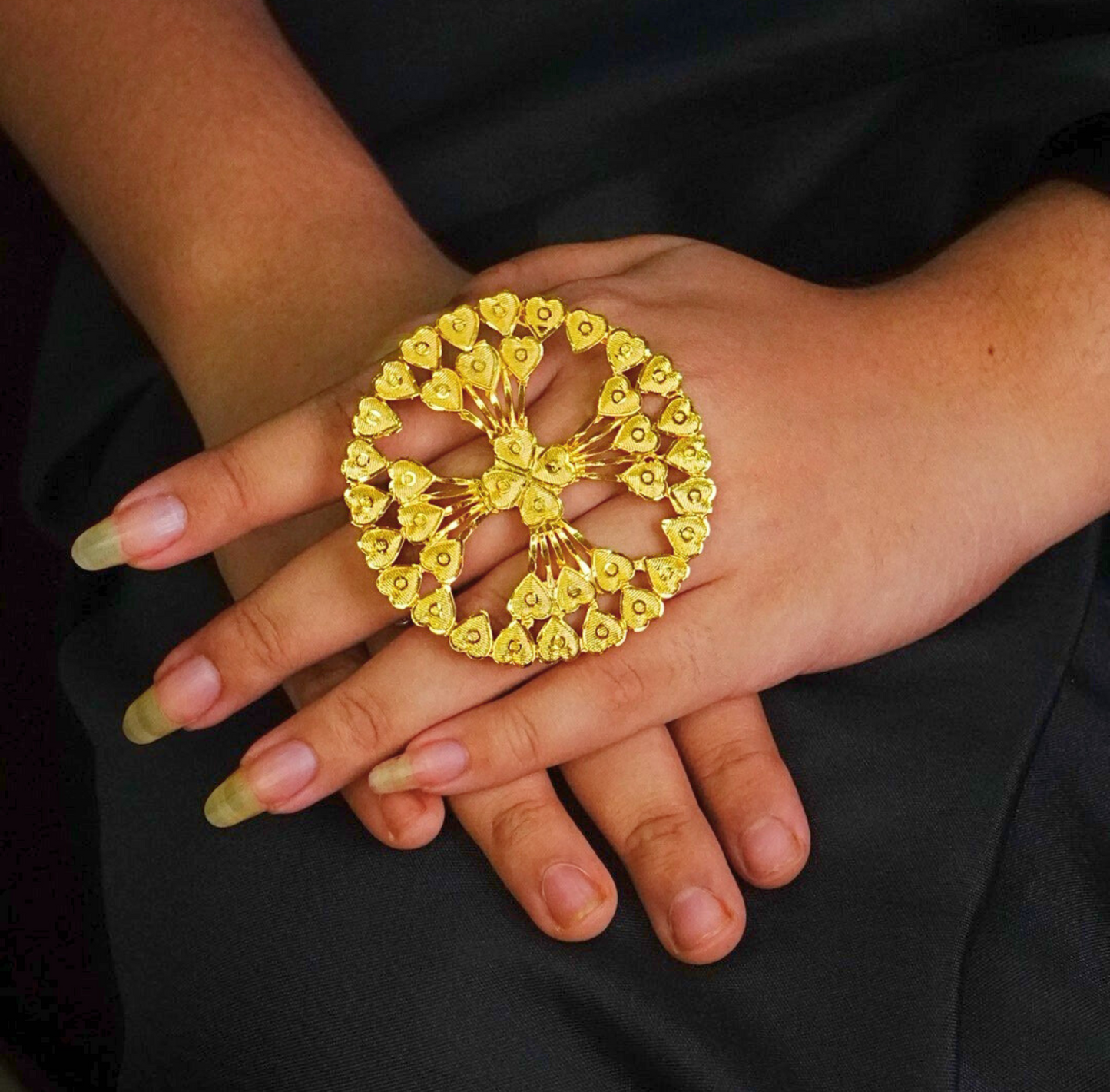 24K Gold-Plated - Traditional Chakra Motif Oversized Adjustable Ring