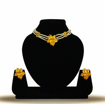 Floral Bloom Pearl Choker Set – 24K Gold-Plated pearl choker with Earrings