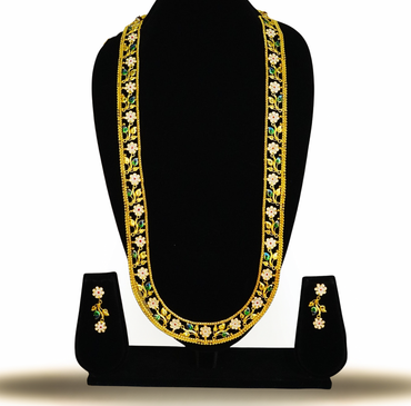 Floral Meenakari U pattern long Set – 24K Gold-Plated Long set with Earrings