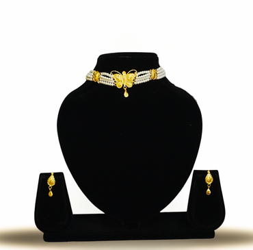 Butterfly Pearl Choker Set – 24KT Gold-Plated with Earrings