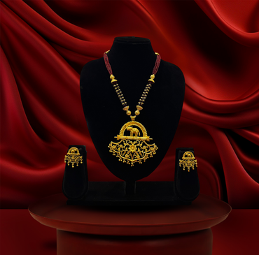 24K Gold-Plated - Maharani Style Elephant Pendant Collection with Earrings