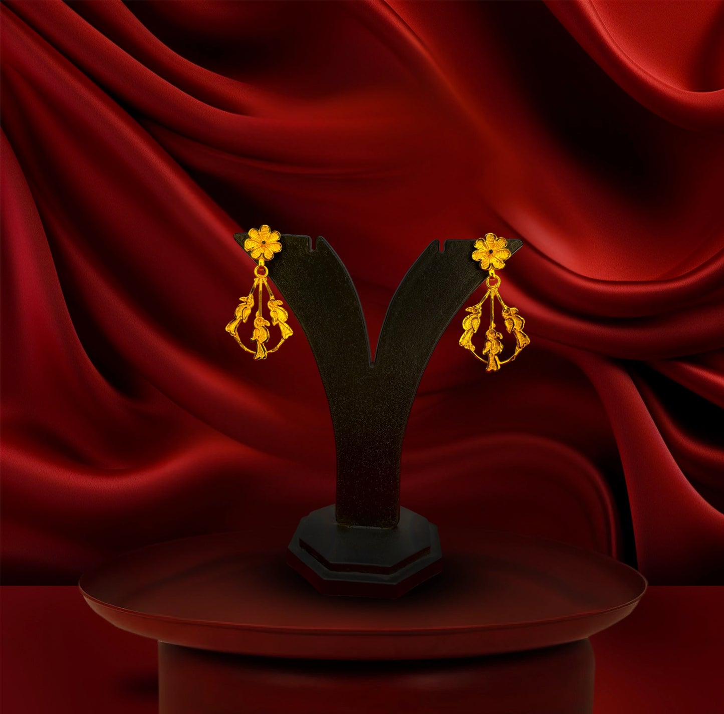 24K Gold-Plated - Bird Motif Layered Bridal Necklace Set with Matching Earrings