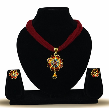 Vibrant Floral Meena Pendant Set – 24K Gold-Plated with Earrings