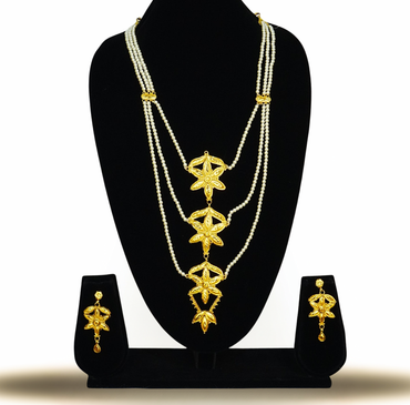 Gold Plated Rani Haar Necklace Set with Earrings -Multi Layer pearl Long Necklace For Bridal & Wedding Wear
