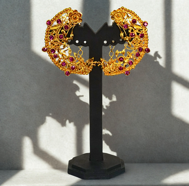 24K Gold-Plated - Floral Crescent Full Kaan with Ruby Stone Motif