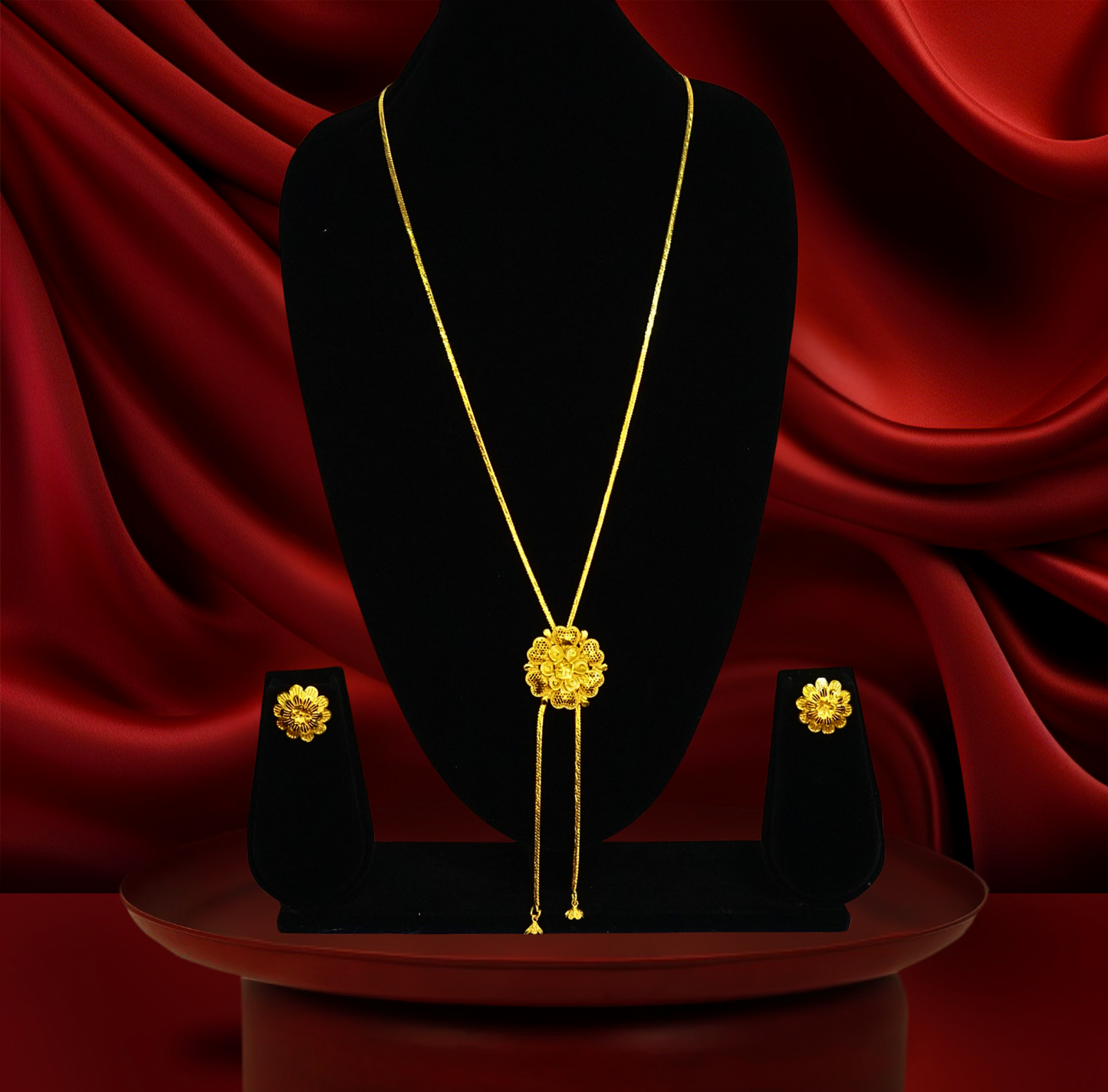 Floral Tie Chain Set – 24K Gold-Plated with Earrings
