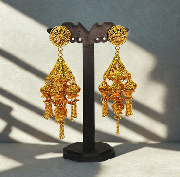 24K Gold-Plated - Chandbali Jhumka – Royal Dome Cascade Earrings