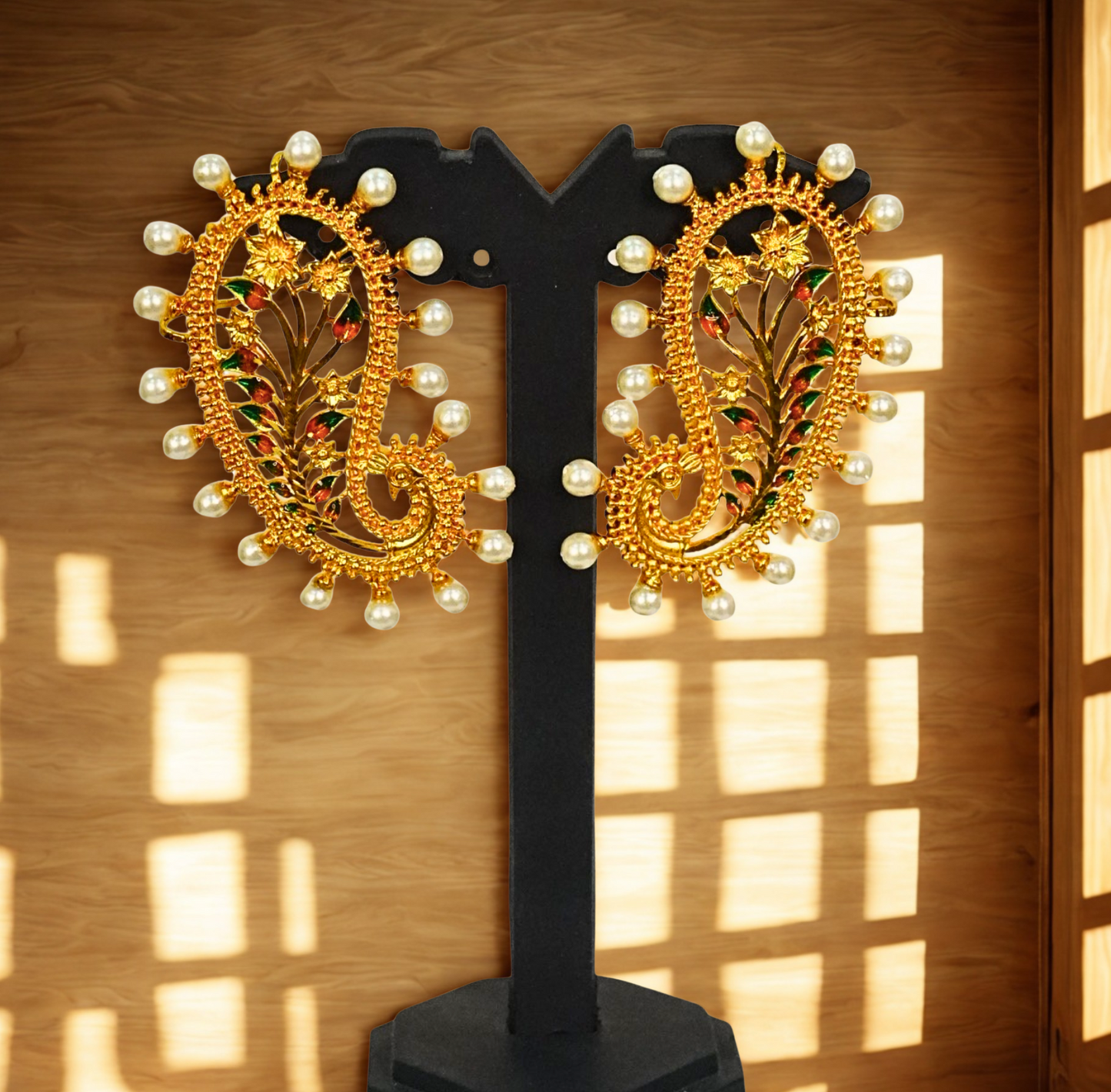 24K Gold-Plated - Paisley Pearl Full Kaan with Floral Meenakari Work